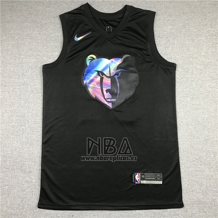 Camiseta Memphis Grizzlies Ja Morant NO 12 Iridescent Logo Negro